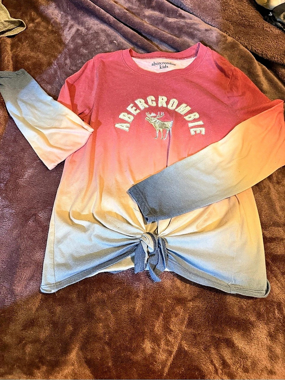 Abercrombie Kids Color Block Tie Hem Tee Pink & White Girls 7/8